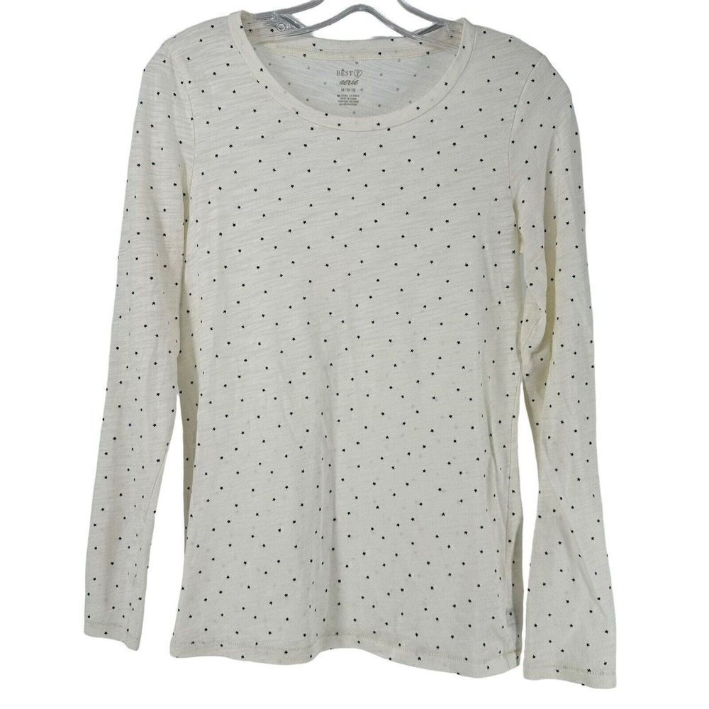 Aerie Lounge Top Best T Long Sleeve White Star Print Size M Soft Lightweight Tee
